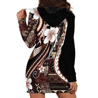 Samoa Siapo Tribal Pattern Hoodie Dress Brown Polynesian Plumeria Tapa Motif