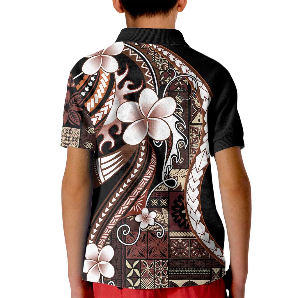 Samoa Siapo Tribal Pattern Kid Polo Shirt Brown Polynesian Plumeria Tapa Motif