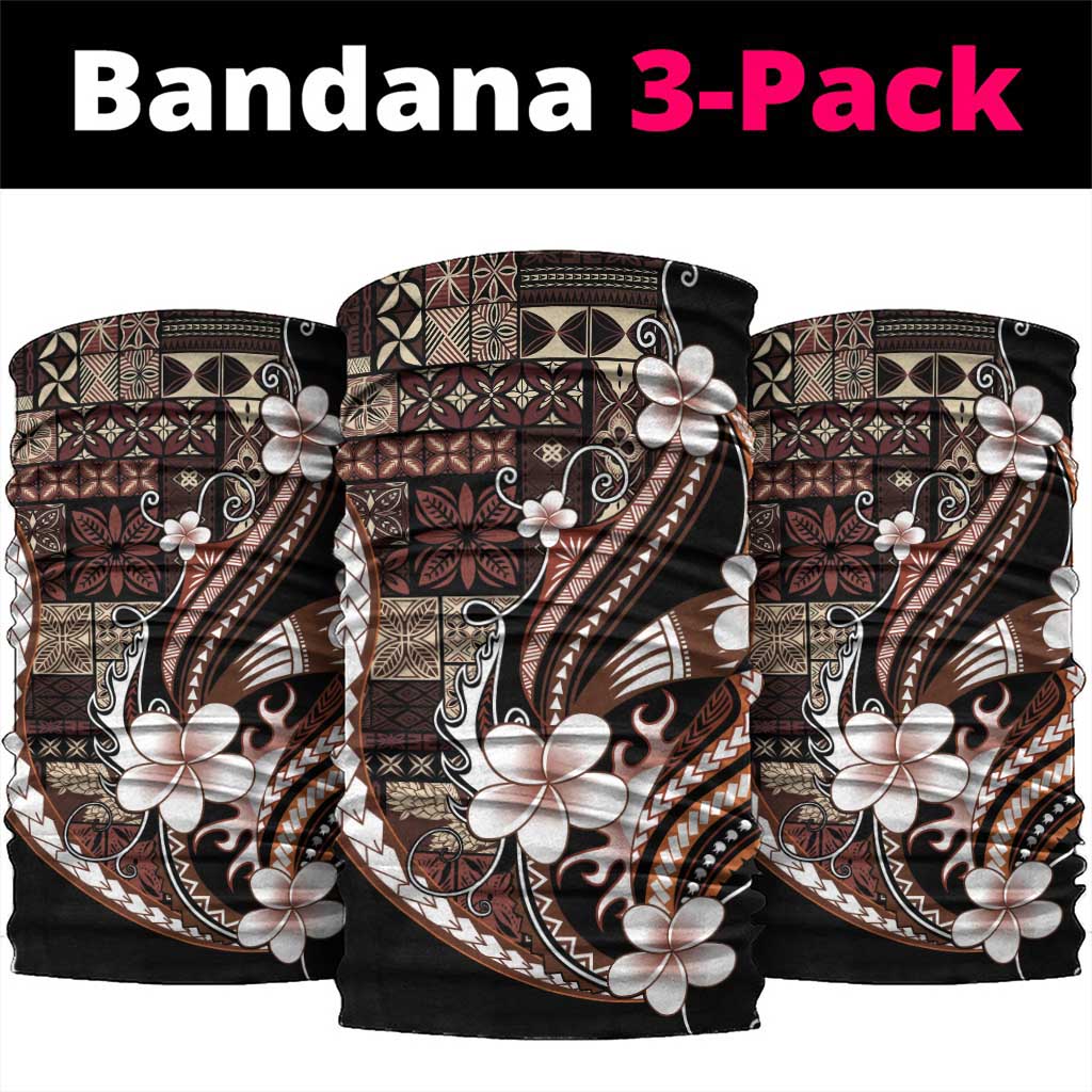 Samoa Siapo Tribal Pattern Neck Gaiter Brown Polynesian Plumeria Tapa Motif