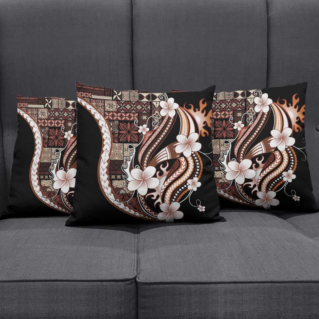 Samoa Siapo Tribal Pattern Pillow Cover Brown Polynesian Plumeria Tapa Motif