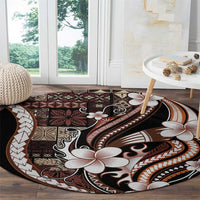 Samoa Siapo Tribal Pattern Round Carpet Brown Polynesian Plumeria Tapa Motif