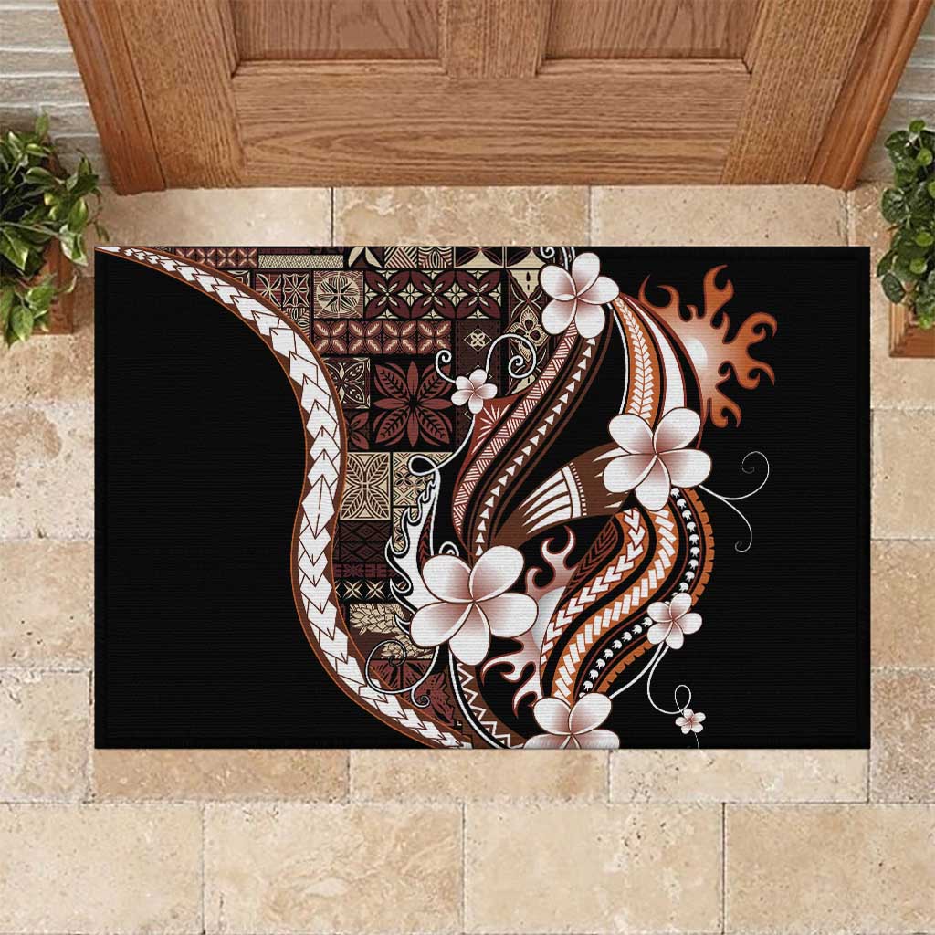 Samoa Siapo Tribal Pattern Rubber Doormat Brown Polynesian Plumeria Tapa Motif