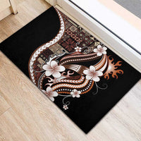 Samoa Siapo Tribal Pattern Rubber Doormat Brown Polynesian Plumeria Tapa Motif
