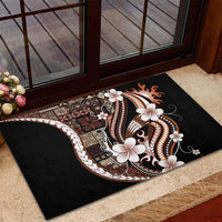 Samoa Siapo Tribal Pattern Rubber Doormat Brown Polynesian Plumeria Tapa Motif
