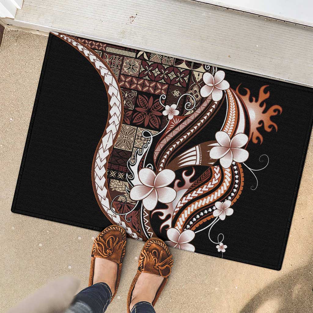 Samoa Siapo Tribal Pattern Rubber Doormat Brown Polynesian Plumeria Tapa Motif