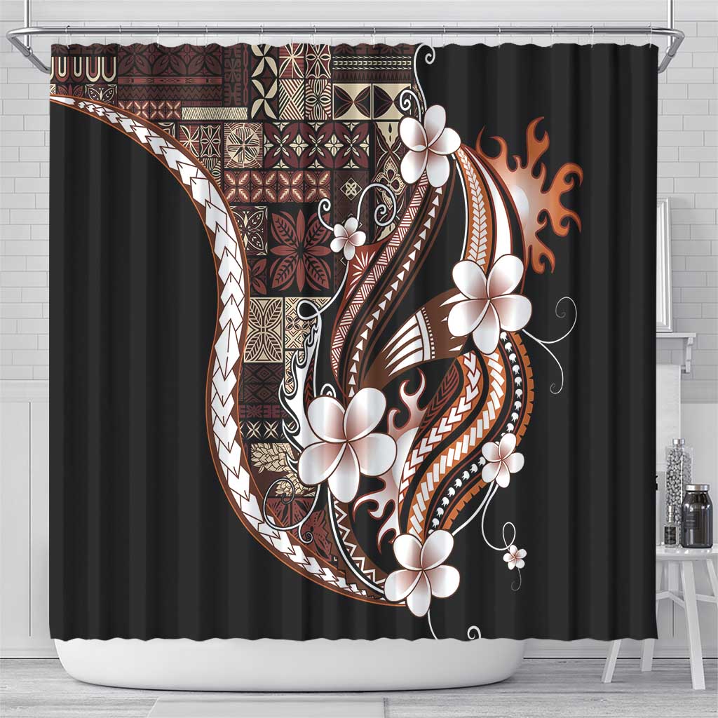 Samoa Siapo Tribal Pattern Shower Curtain Brown Polynesian Plumeria Tapa Motif