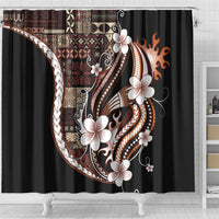 Samoa Siapo Tribal Pattern Shower Curtain Brown Polynesian Plumeria Tapa Motif