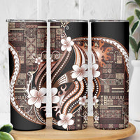 Samoa Siapo Tribal Pattern Skinny Tumbler Brown Polynesian Plumeria Tapa Motif