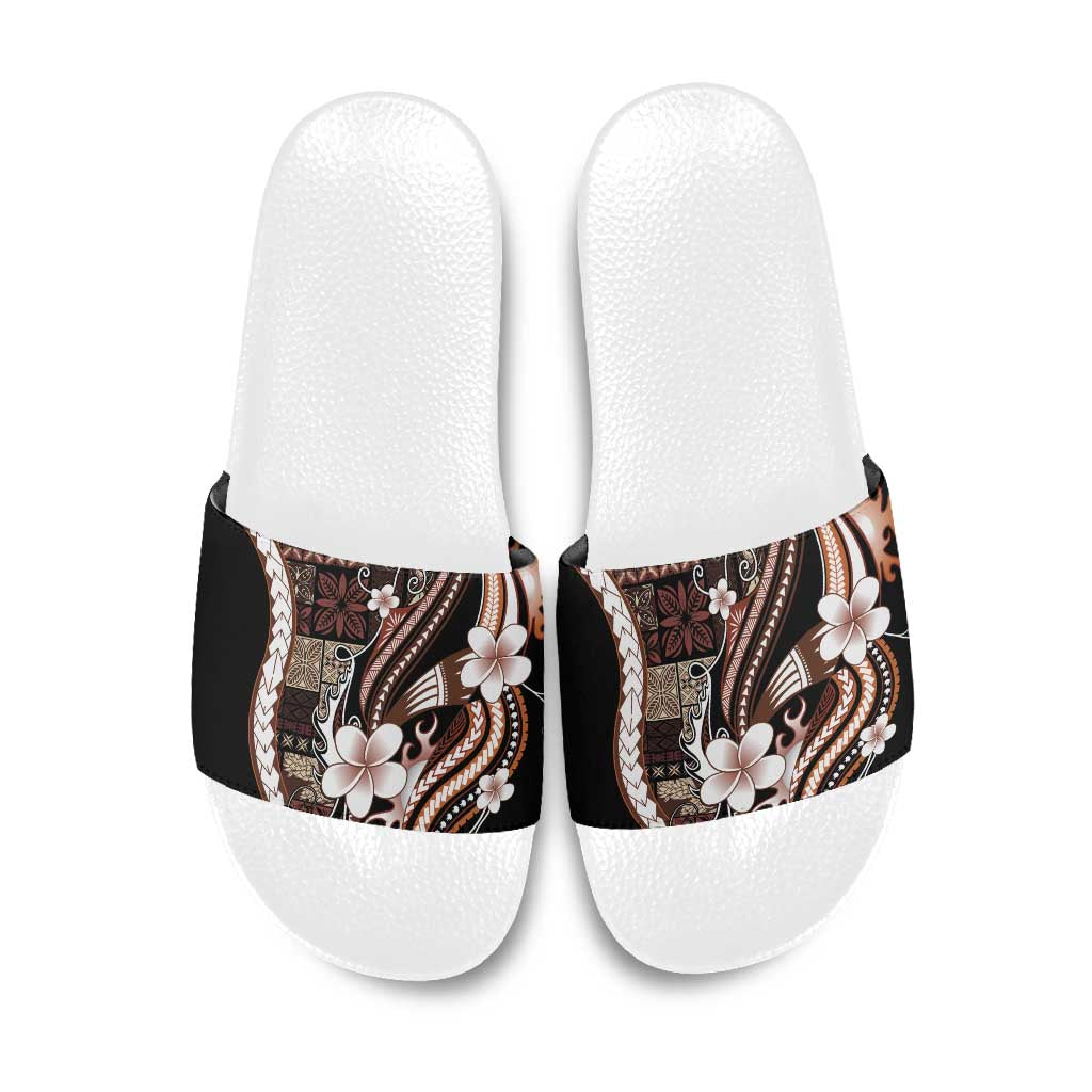 Samoa Siapo Tribal Pattern Slide Sandals Brown Polynesian Plumeria Tapa Motif