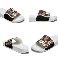 Samoa Siapo Tribal Pattern Slide Sandals Brown Polynesian Plumeria Tapa Motif