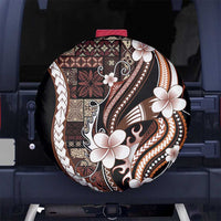 Samoa Siapo Tribal Pattern Spare Tire Cover Brown Polynesian Plumeria Tapa Motif