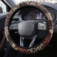 Samoa Siapo Tribal Pattern Steering Wheel Cover Brown Polynesian Plumeria Tapa Motif LT9 - Polynesian Pride