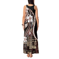 Samoa Siapo Tribal Pattern Tank Maxi Dress Brown Polynesian Plumeria Tapa Motif
