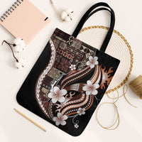 Samoa Siapo Tribal Pattern Tote Bag Brown Polynesian Plumeria Tapa Motif