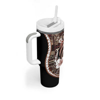 Samoa Siapo Tribal Pattern Tumbler With Handle Brown Polynesian Plumeria Tapa Motif