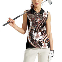 Samoa Siapo Tribal Pattern Women Sleeveless Polo Shirt Brown Polynesian Plumeria Tapa Motif LT9 - Polynesian Pride