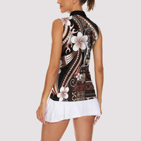 Samoa Siapo Tribal Pattern Women Sleeveless Polo Shirt Brown Polynesian Plumeria Tapa Motif LT9 - Polynesian Pride