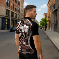 Samoa Siapo Tribal Pattern Zipper Polo Shirt Brown Polynesian Plumeria Tapa Motif LT9 - Polynesian Pride