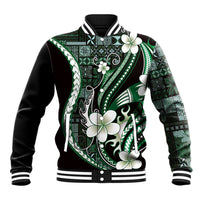 Samoa Siapo Tribal Pattern Baseball Jacket Forest Green Polynesian Plumeria Tapa Motif