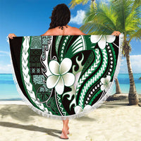 Samoa Siapo Tribal Pattern Beach Blanket Forest Green Polynesian Plumeria Tapa Motif