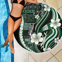 Samoa Siapo Tribal Pattern Beach Blanket Forest Green Polynesian Plumeria Tapa Motif