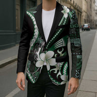 Samoa Siapo Tribal Pattern Blazer Forest Green Polynesian Plumeria Tapa Motif