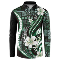 Samoa Siapo Tribal Pattern Button Sweatshirt Forest Green Polynesian Plumeria Tapa Motif