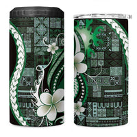 Samoa Siapo Tribal Pattern 4 in 1 Can Cooler Tumbler Forest Green Polynesian Plumeria Tapa Motif