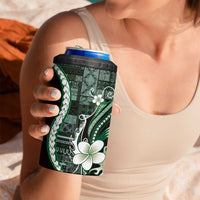 Samoa Siapo Tribal Pattern 4 in 1 Can Cooler Tumbler Forest Green Polynesian Plumeria Tapa Motif
