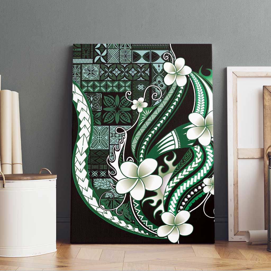 Samoa Siapo Tribal Pattern Canvas Wall Art Forest Green Polynesian Plumeria Tapa Motif