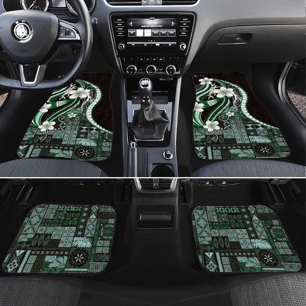 Samoa Siapo Tribal Pattern Car Mats Forest Green Polynesian Plumeria Tapa Motif