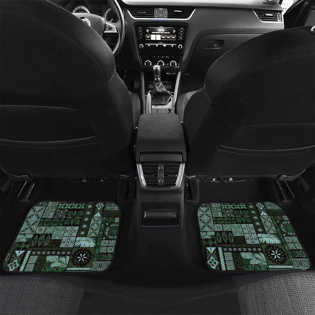 Samoa Siapo Tribal Pattern Car Mats Forest Green Polynesian Plumeria Tapa Motif
