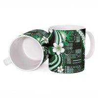 Samoa Siapo Tribal Pattern Ceramic Mug Forest Green Polynesian Plumeria Tapa Motif