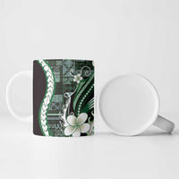 Samoa Siapo Tribal Pattern Ceramic Mug Forest Green Polynesian Plumeria Tapa Motif