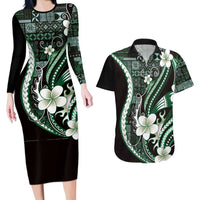 Samoa Siapo Tribal Pattern Couples Matching Long Sleeve Bodycon Dress and Hawaiian Shirt Forest Green Polynesian Plumeria Tapa Motif LT9 Green - Polynesian Pride