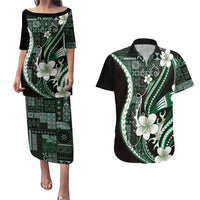 Samoa Siapo Tribal Pattern Couples Matching Puletasi and Hawaiian Shirt Forest Green Polynesian Plumeria Tapa Motif LT9 Green - Polynesian Pride