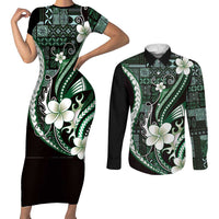 Samoa Siapo Tribal Pattern Couples Matching Short Sleeve Bodycon Dress and Long Sleeve Button Shirt Forest Green Polynesian Plumeria Tapa Motif LT9 Green - Polynesian Pride