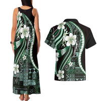Samoa Siapo Tribal Pattern Couples Matching Tank Maxi Dress and Hawaiian Shirt Forest Green Polynesian Plumeria Tapa Motif LT9 - Polynesian Pride