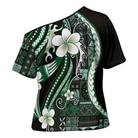 Samoa Siapo Tribal Pattern Cross Shoulder Shirt Forest Green Polynesian Plumeria Tapa Motif