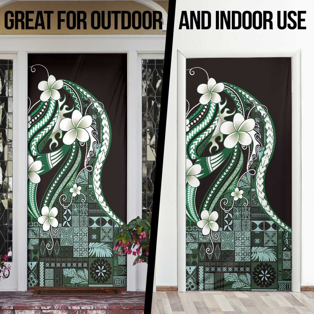Samoa Siapo Tribal Pattern Door Cover Forest Green Polynesian Plumeria Tapa Motif