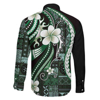 Samoa Siapo Tribal Pattern Family Matching Long Sleeve Bodycon Dress and Hawaiian Shirt Forest Green Polynesian Plumeria Tapa Motif LT9 - Polynesian Pride
