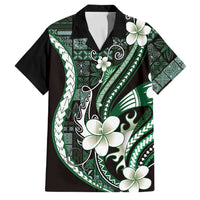 Samoa Siapo Tribal Pattern Family Matching Off Shoulder Short Dress and Hawaiian Shirt Forest Green Polynesian Plumeria Tapa Motif LT9 Dad's Shirt - Short Sleeve Green - Polynesian Pride
