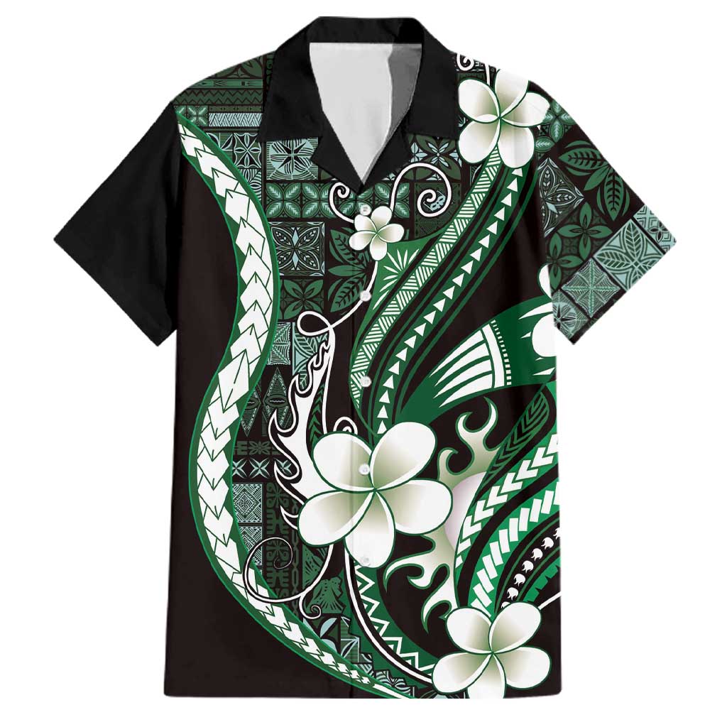 Samoa Siapo Tribal Pattern Family Matching Short Sleeve Bodycon Dress and Hawaiian Shirt Forest Green Polynesian Plumeria Tapa Motif LT9 Dad's Shirt - Short Sleeve Green - Polynesian Pride