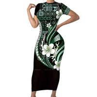 Samoa Siapo Tribal Pattern Family Matching Short Sleeve Bodycon Dress and Hawaiian Shirt Forest Green Polynesian Plumeria Tapa Motif LT9 Mom's Dress Green - Polynesian Pride