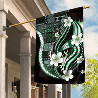 Samoa Siapo Tribal Pattern Garden Flag Forest Green Polynesian Plumeria Tapa Motif