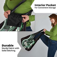 Samoa Siapo Tribal Pattern Grocery Bag Forest Green Polynesian Plumeria Tapa Motif