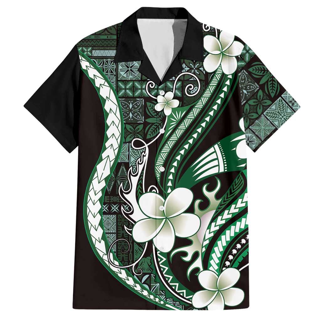 Samoa Siapo Tribal Pattern Hawaiian Shirt Forest Green Polynesian Plumeria Tapa Motif LT9 Green - Polynesian Pride