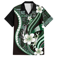 Samoa Siapo Tribal Pattern Hawaiian Shirt Forest Green Polynesian Plumeria Tapa Motif LT9 Green - Polynesian Pride