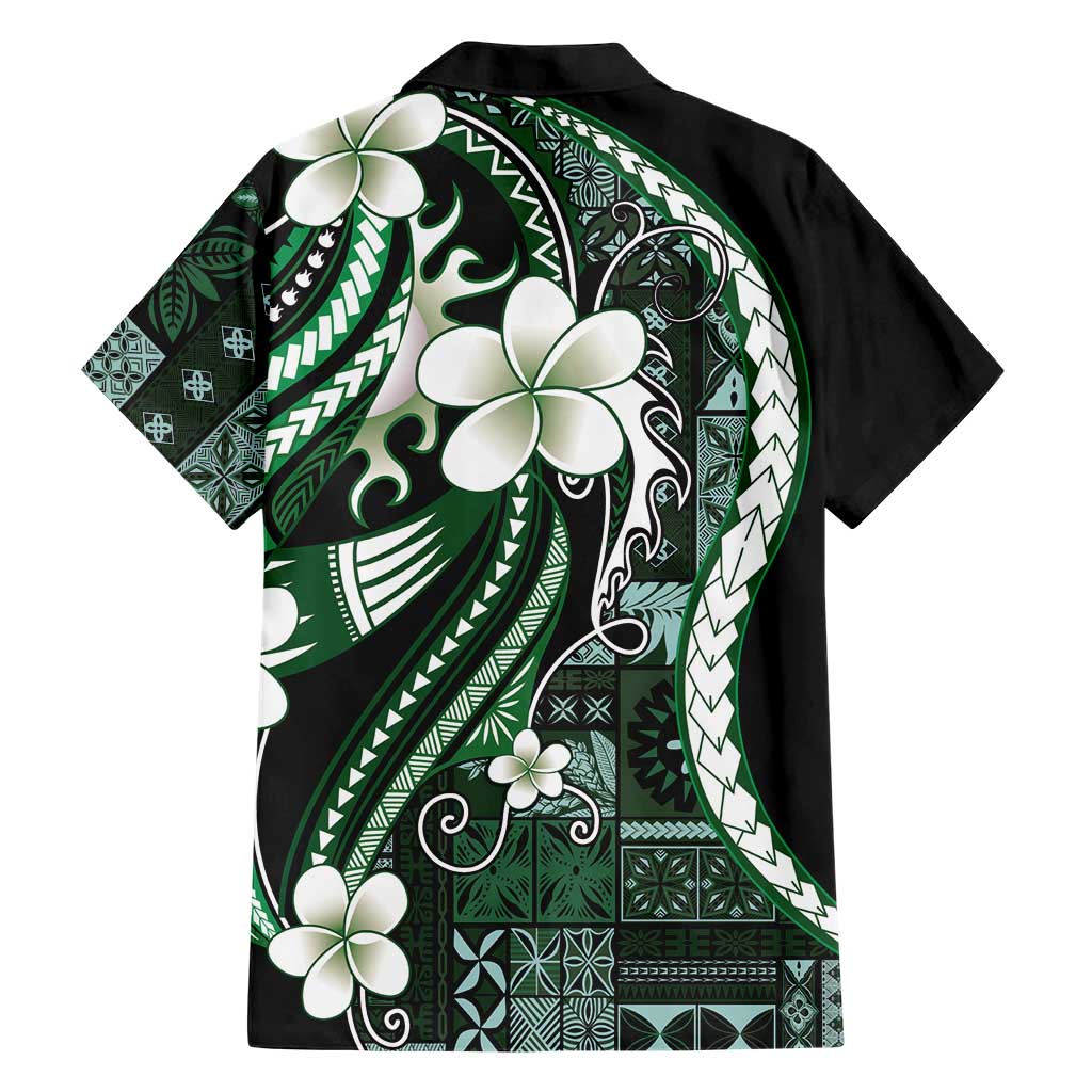 Samoa Siapo Tribal Pattern Hawaiian Shirt Forest Green Polynesian Plumeria Tapa Motif LT9 - Polynesian Pride