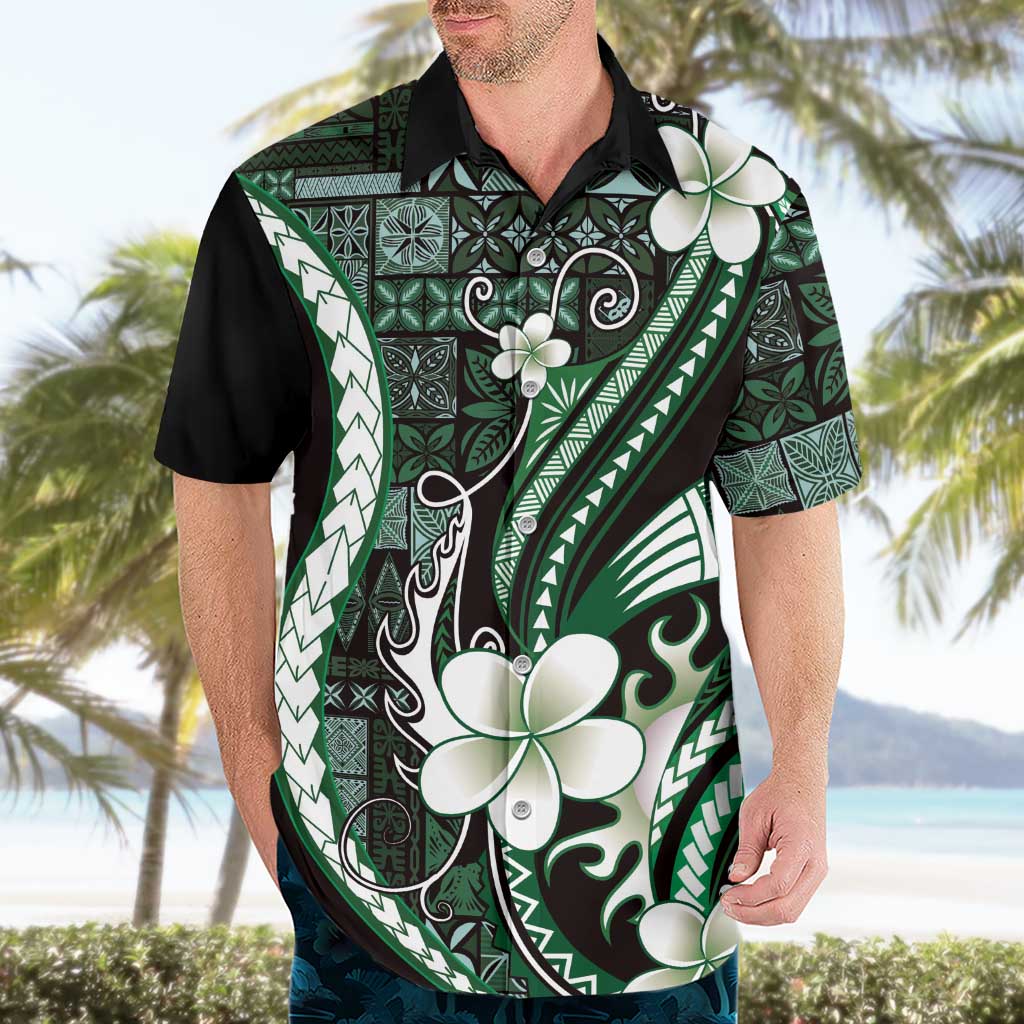 Samoa Siapo Tribal Pattern Hawaiian Shirt Forest Green Polynesian Plumeria Tapa Motif LT9 - Polynesian Pride